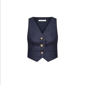 LIGIA LINEN TAILORED FITTED VEST - NAVY